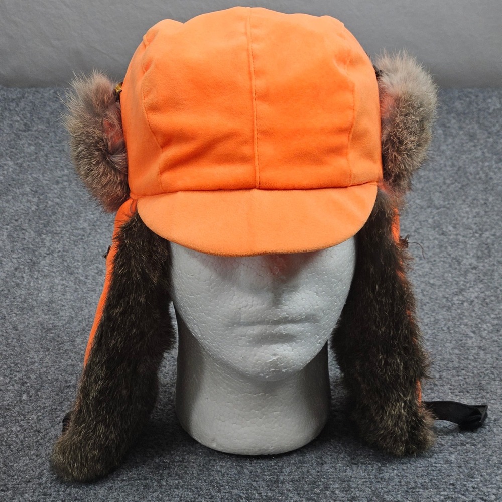 Mad Bomber Blaze Orange Trapper Hat‎ Size M Faux Fur Ear Flap Hunting Outdoor